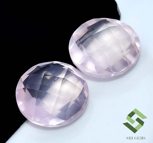 12 mm Natural Rose Quartz Round Checker Cut Pair 11.20 CTS Faceted Loose Gems - Picture 5 of 7