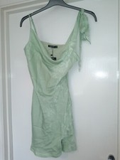 Nasty Gal Bow Limits Satin Mini Dress Mint Green Size 6 Bnwt