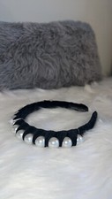 Headband Black Velvet With White Pearls