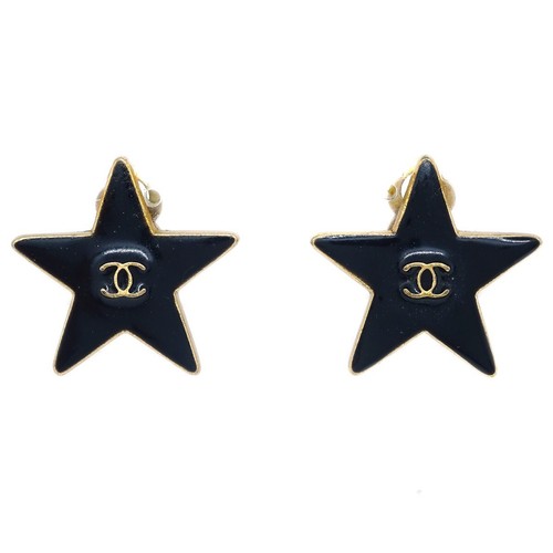 Chanel Star Earrings Clip-On Black 03A 163620