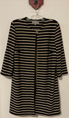 Danny & Nicole Womens Size 14 Black & Beige Striped Long Cardigan Jacket! A5935
