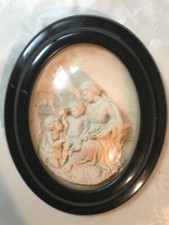 GRAND RELIQUAIRE-ECUME DE MER- VERRE BOMBE- DEDICACE- XIXème- 26 cm x 21 cm -