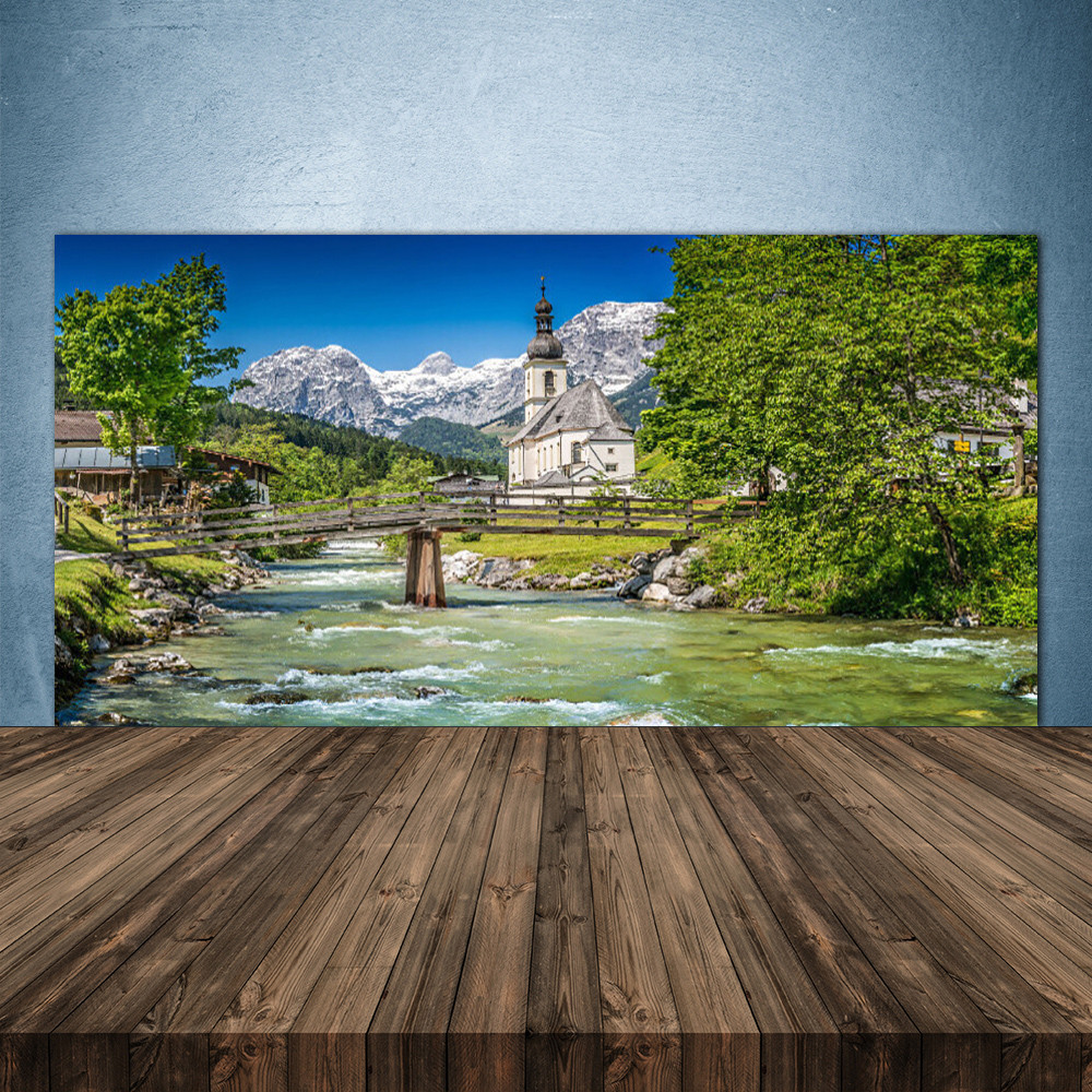 Crédence de cuisine en verre 140x70 cm motif Nature Eglise Pont Lac