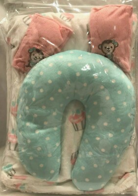 Baby Kiss Blanket Travel Pillow  Seat Belt Plush Covers Monkeys Cupcakes Dots