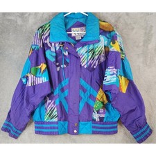 East West Jacket Unisex Small Purple Turquoise Abstract 90s Vintage Windbreaker