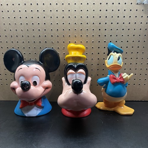 VTG 1971 Walt Disney MICKEY MOUSE , DONALD DUCK & GOOFY Vinyl Coin Piggy Bank!!!
