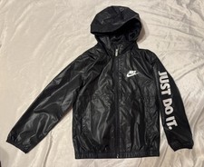Nike Black Windbreaker Lightweight jacket Boys Size 7 Full Zip Hood Just Do It  