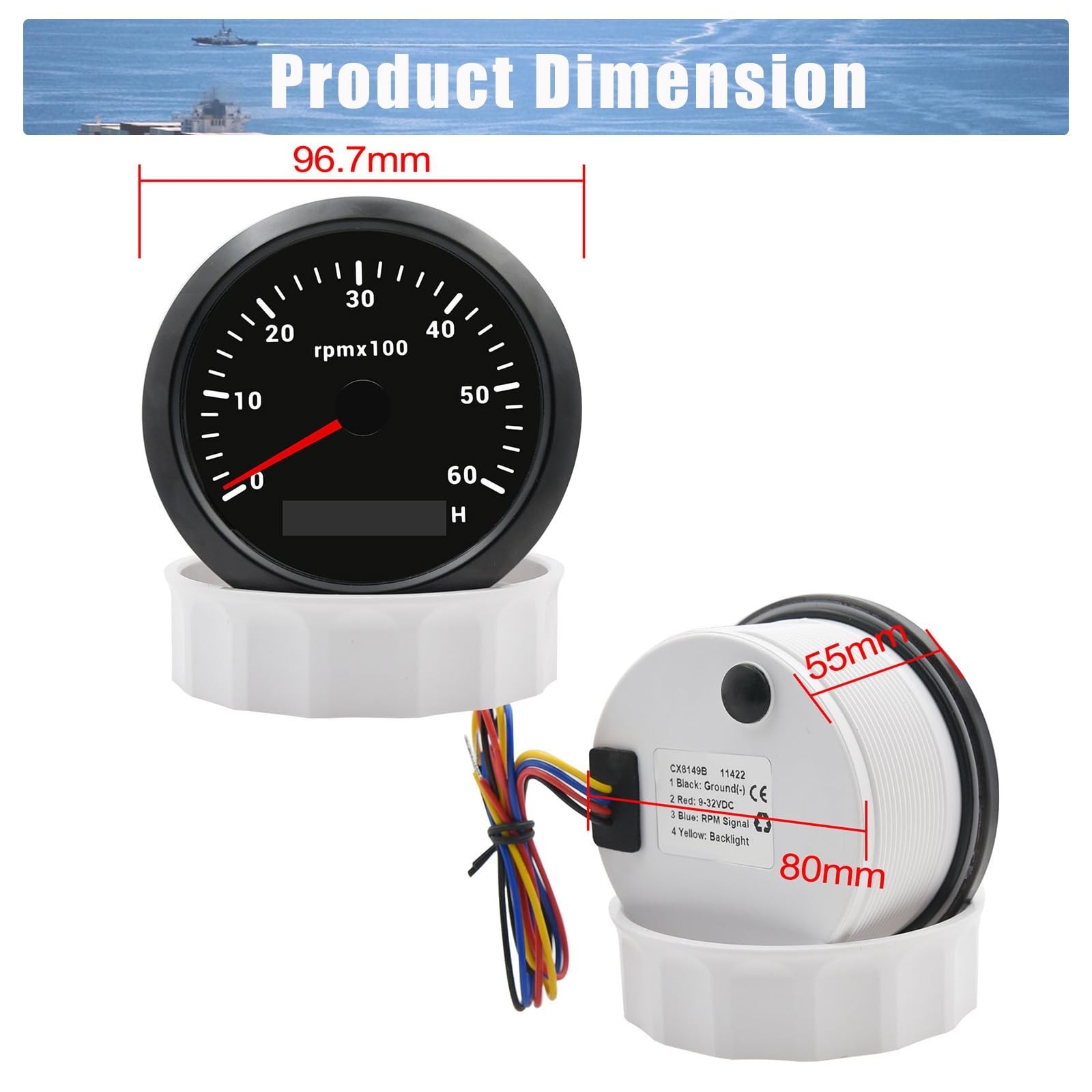 85MM RPM Tachometer Gauge 6000RPM Automotive Replacement Tachometers 0-6000 R...