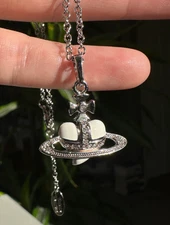 Vivienne Westwood 3D New White Heart Silver Necklace Chain