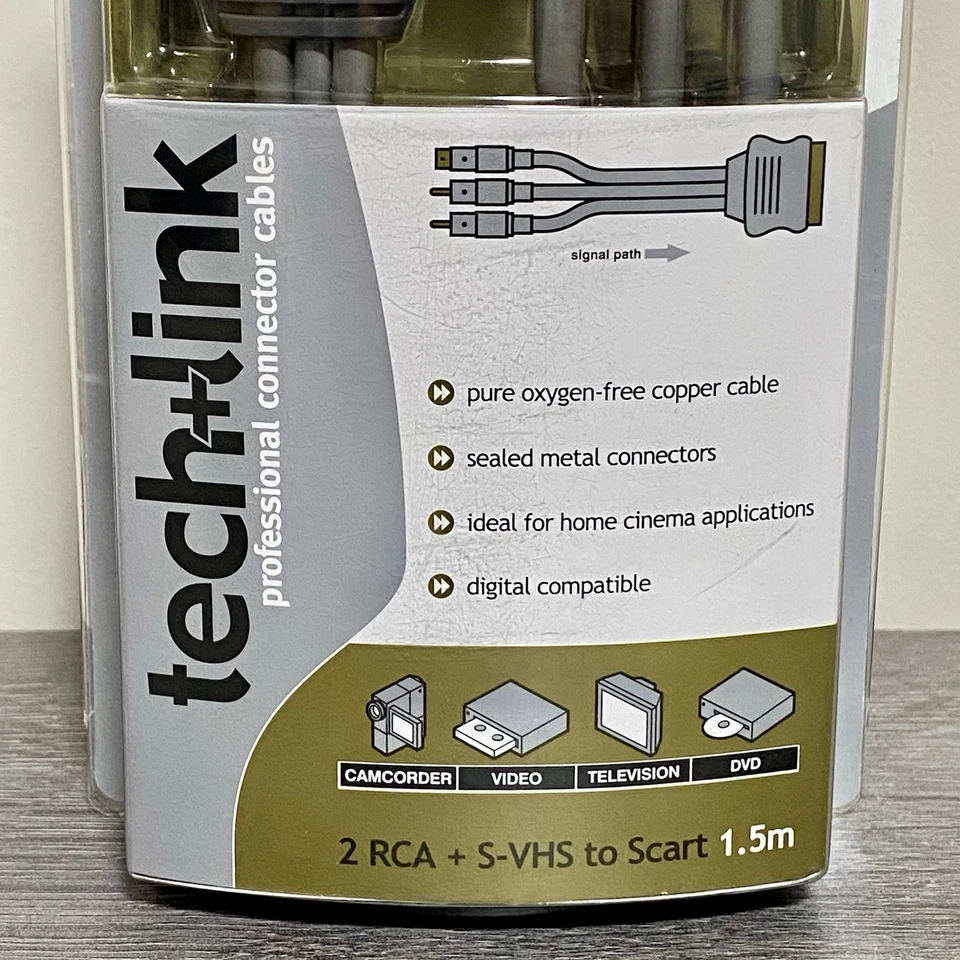 Techlink 2 RCA + S-VHS To Scart 1.5M Meter Cable Video TV DVD Brand New & Sealed - Image 2 of 4