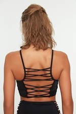 Trendyol Black Halter Neck Bikini Crop Top Size UK 14/EU42 Lace Back Detail