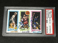 1980 Topps Larry Bird Magic Johnson RC Julius Erving HOF PSA/DNA TRIPLE AUTO