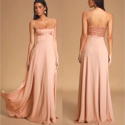 LULU'S Best Part Of Me Blush Satin Bustier Maxi Dress {3Q17}