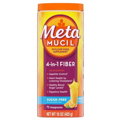 4-in-1 Psyllium Husk Fiber Supplement, Sugar-Free, 72 teaspoons, Orange Flavo...