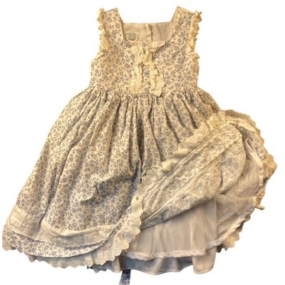 Laura Ashley Girls Blue White Floral Eyelet Lace Dress Sz 5 Cottagecore Pageant