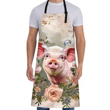 Cute Pig Apron for Women with Floral,28x33in,Farm Animal Kitchen Aprons with ...