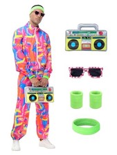 80s Outfit for Men Women,Neon Retro Tracksuit 90s Windbreaker X-Large