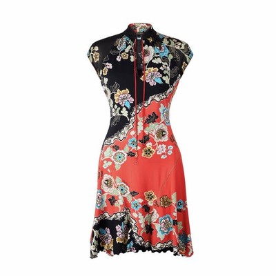 Read Description-Roberto Cavalli S/S 2003 Chinoiserie Floral Red Cheongsam Dress