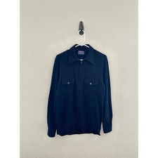 Pendleton Navy 100 Virgin Wool 1/4 Zip Pullover Sweater Vintage Pocket Shirt MD