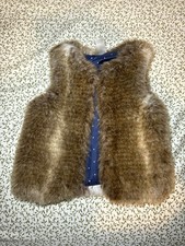 Oshkosh B'Gosh Girl's Sleeveless Shaggy Faux Fur Jacket Vest 2T Brown Navy Blue