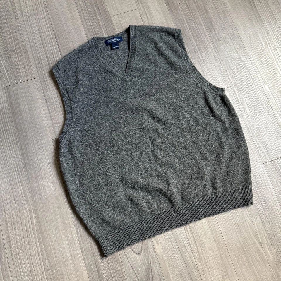 Brooks Brothers Sweater Vest Mens Large Charcoal Gray Lambswool V Neck Made USA - Image 2 of 4