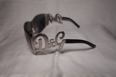 Dolce & Gabbana D&G Women's Shield Sunglasses Silver Metal Frame Gray Lens