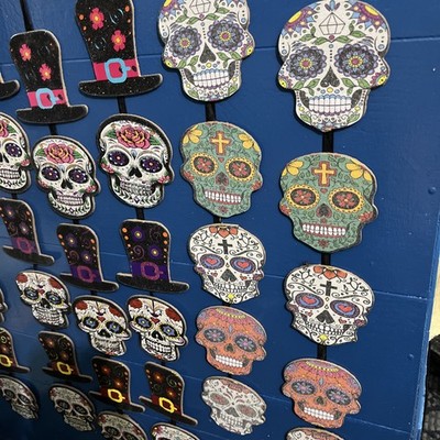 Glitter Sugar Skull Hanging Door Wall Plaque  Day of the Dead 13x9(N)