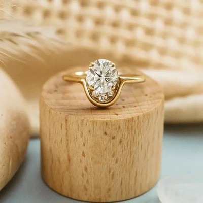 1.30 TCW Round Cut Moissanite U Shaped Engagement Ring 18k Yellow Gold Plated