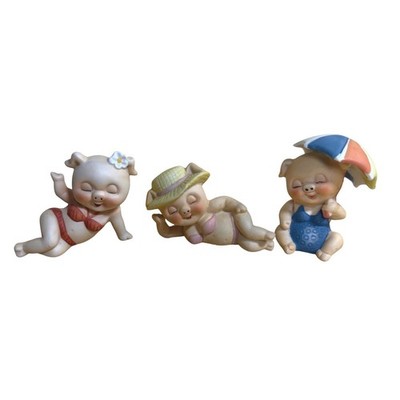 Vintage 1980 Enesco Beach Pigs Figurines Set of 3 Ceramic  Sunbathing Piggy