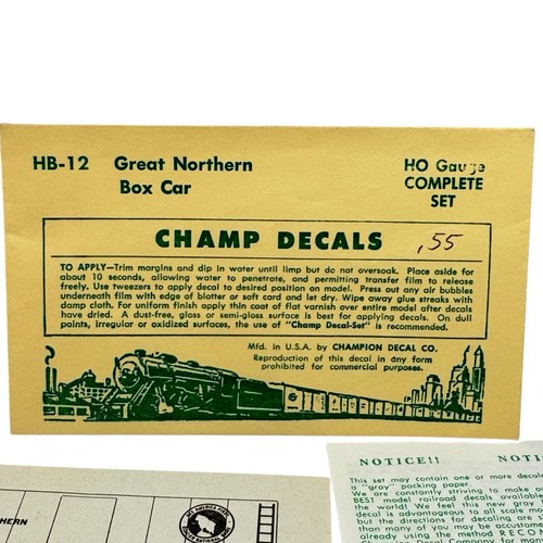 Vintage Champ Decals No. HB-12 Great Northern GN Boxcar HO Gauge Complete NOS
