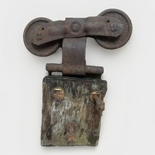 antique cast iron barn industrial door roller hanger Wood Attached NY 1800's