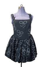 Fashion Nova Bella Bow Rhinestone Bubble Mini Dress Black Size L NWT