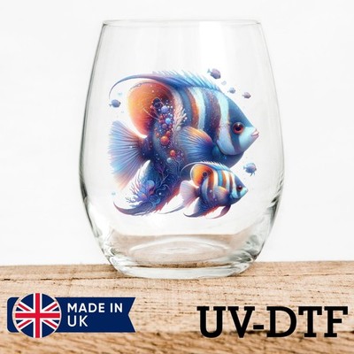 Diskus Fische 8 Stück UV DTF Aufkleber - Glas Laptop Becher Tasse vx701