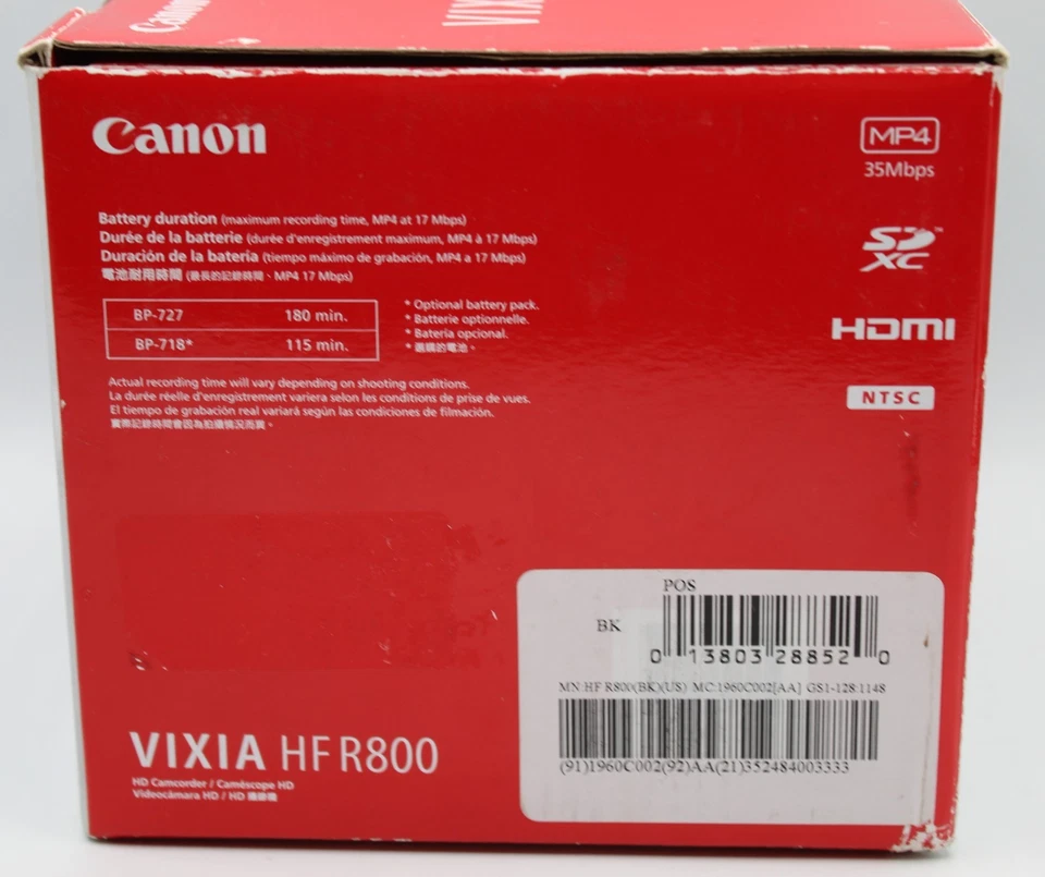 Brand New - Canon VIXIA HF R800 HD Camcorder - BLACK - 013803288520 - Image 4 of 4