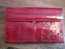 Vtg Soft Genuine Eel Skin Leather MAROON Clutch/Wallet W/SNAP CLOSURE