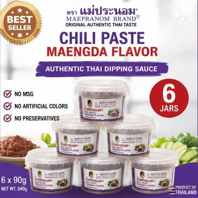Maepranom Chili Paste Maengda Flavor 90g x 6 Authentic Thai Dipping Spicy Sauce