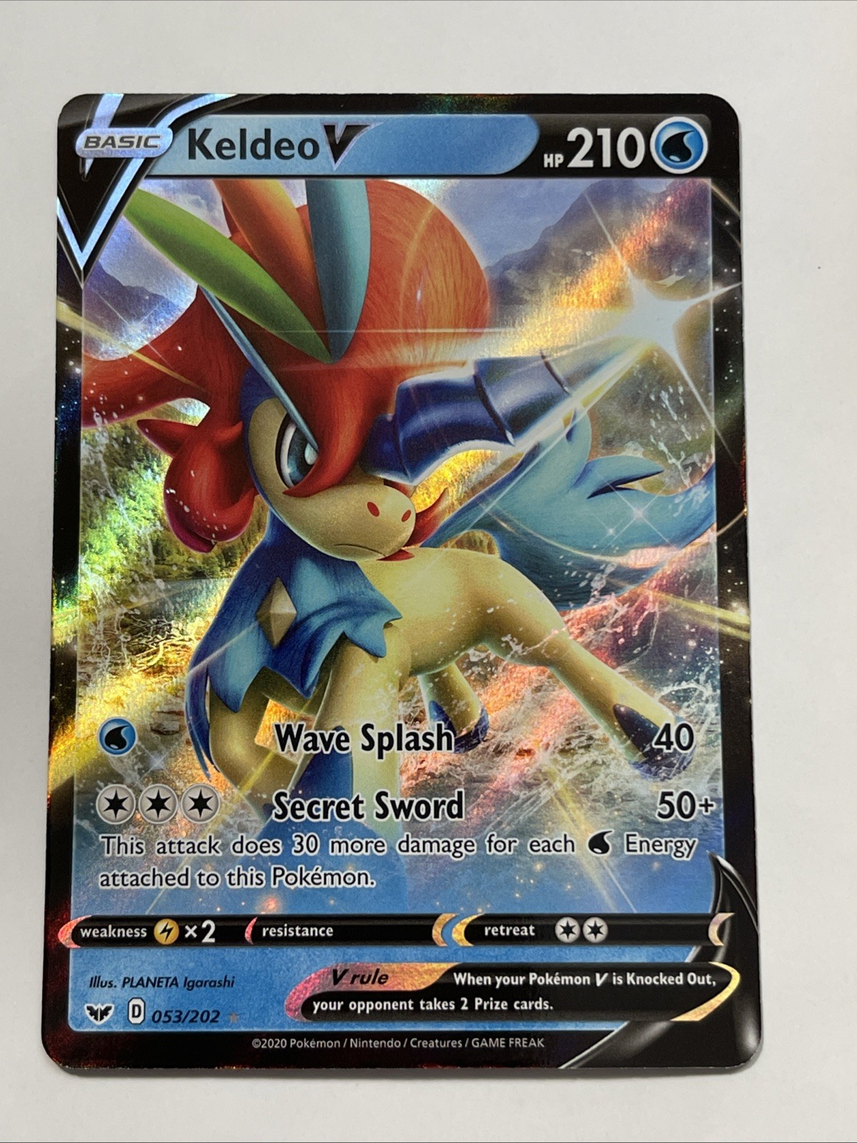 Pokemon Keldeo V 053/202 Sword Shield Base Set Ultra Rare Holo