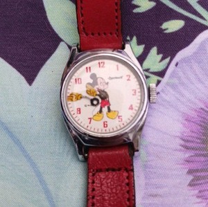 Ingersoll Disney Mickey Mouse Wristwatch with Red  Strap and Band Collectible 
