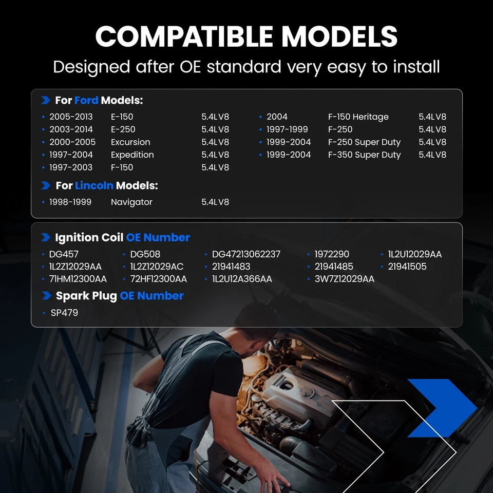 10 Ignition Coil Pack DG508 and Spark Plug For 1997-1999 Ford F-250 5.4L V8 - Image 3 of 4