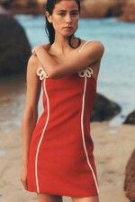FARM RIO Red Piped Linen Blend Mini Dress Sz Small $298 NWT