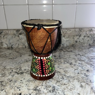 Vintage Hand Percussion Wood Djembe Hand Crafted Drum Dot Painted 6'