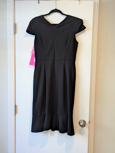 New Betsey Johnson Black Stretch Ruffle Sheath Pencil Midi Dress Size 6 - Picture 4 of 16