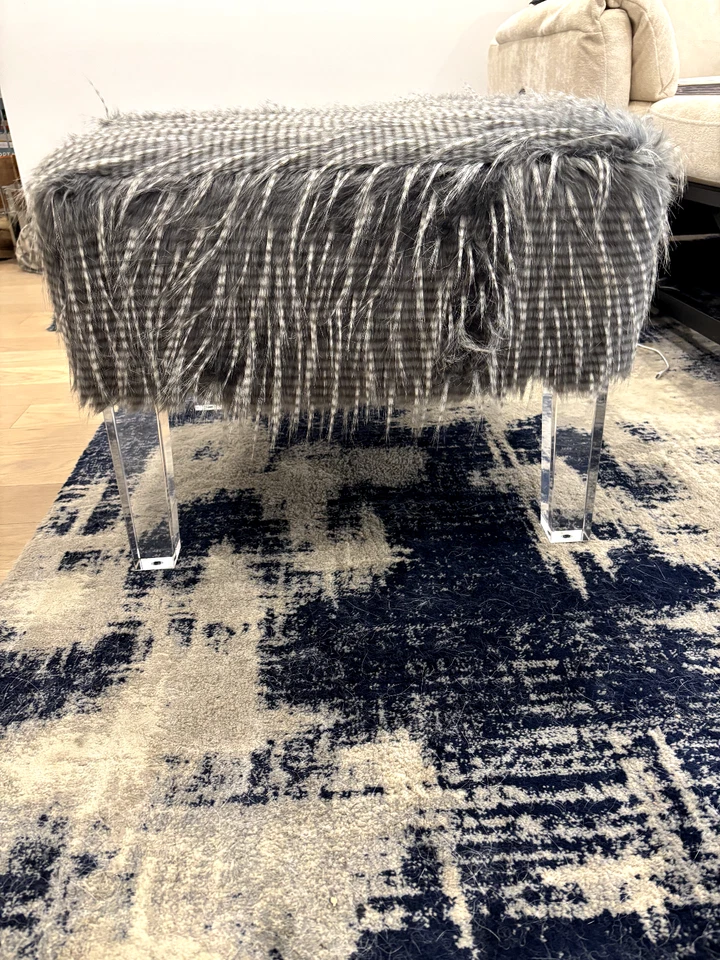 Skyline Furniture Modern Faux Fur Ottoman with Clear Arcylic Legs - Image 3 of 4