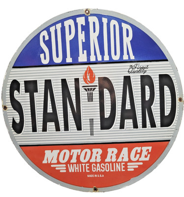 VINTAGE STANDARD PORCELAIN SIGN 30'' OLD GAS MOTOR OIL SERVICE STATION PUMP PLATE