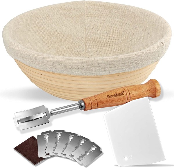 Brot-Banneton-GäRkorb 25 Cm Runder Sauerteig-GäRkorb Aus Rattan Mit Teigschaber-image