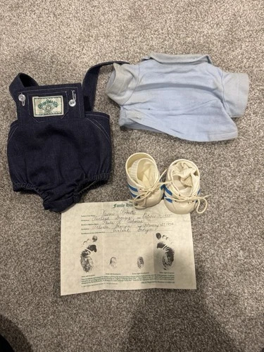Vintage Cabbage Patch Kid Clothing - Denim  Romper Overall w/Buttons Patch 1983