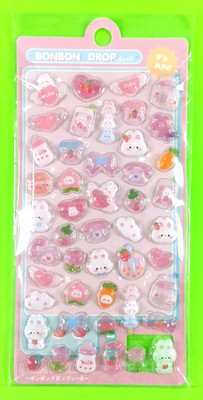 Bonbon Drop Bunny Rabbits Flowers & Fruit Sanrio 1 Sheet Sticker Pack Pink