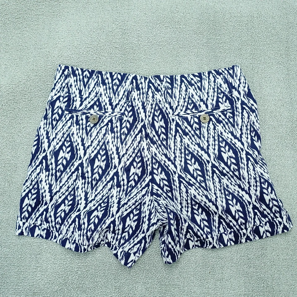 Pantalones Cortos Cynthia Rowley Mujer Talla 6 Azul Marino Tribal Geométrico Mezcla de Lino Tiro Medio Foto 4 de 4