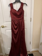 JJ’s House Women’s Prom Dress Rust Red Sleeveless Built-In-Bra Asym Slit Sz 4