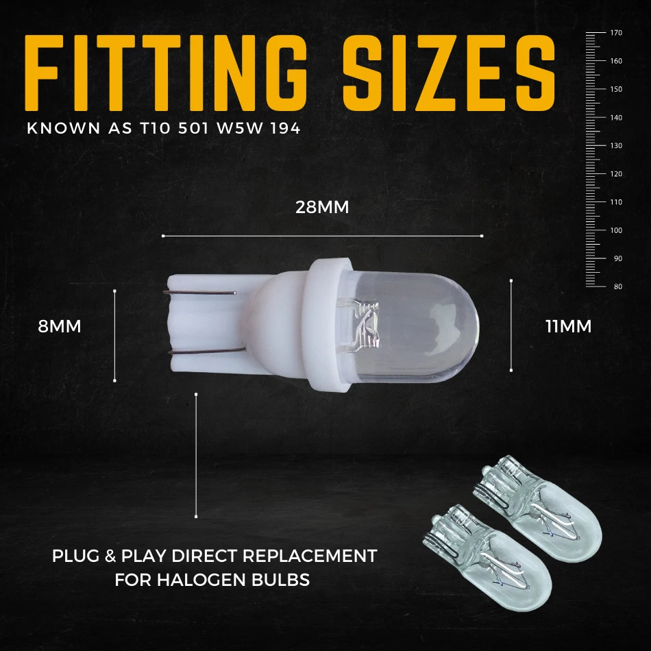 501 T10 Led White Side Light Bulbs W5w Amber Red Green Interior Car Wedge Hid - Image 3 of 4